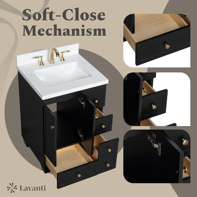 Lavanti Depos 24 Inch Bathroom Vanity with Sink – 100% Premium Solid Wood, Stylish Black Vanity Bathroom with Storage Cabinet – Modern Bathroom Vanities with Single Vanity Sink & 1.5" Quartz Countertop