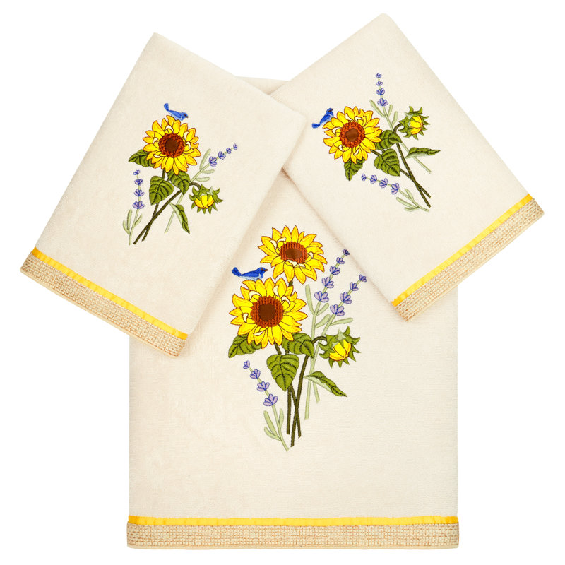 Linum Home Textiles 100% Turkish Cotton GIRASOL 3PC Embellished Towel Set, Beige