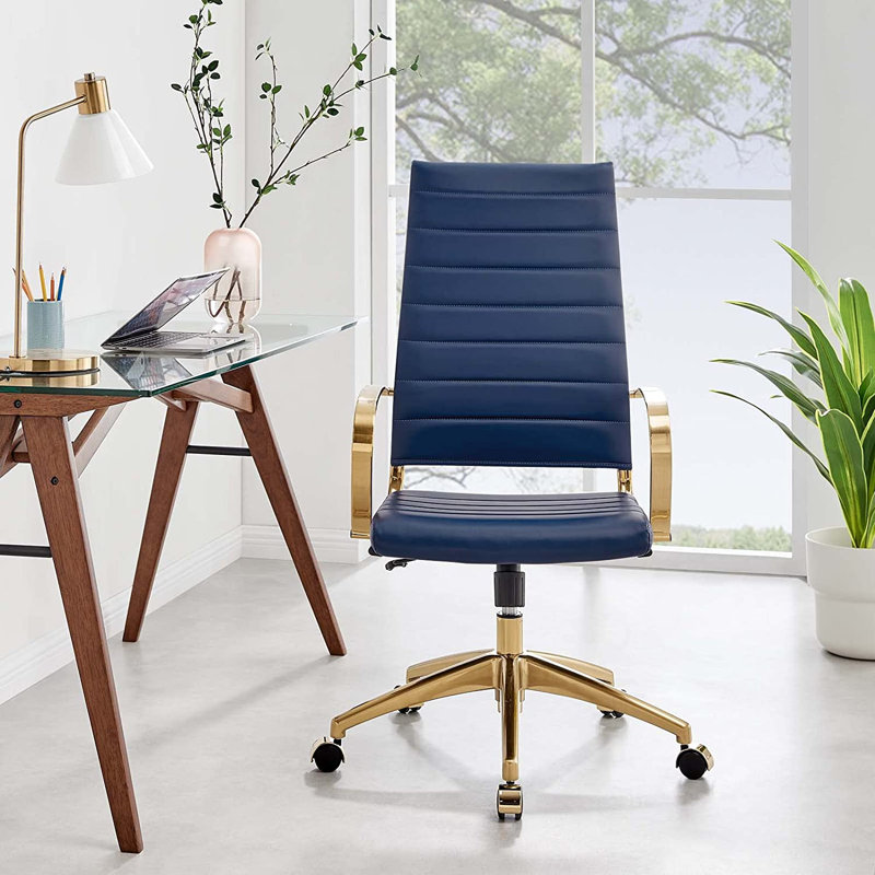 Jive Gold Stainless Steel Highback Office Chair, Navy, Gold