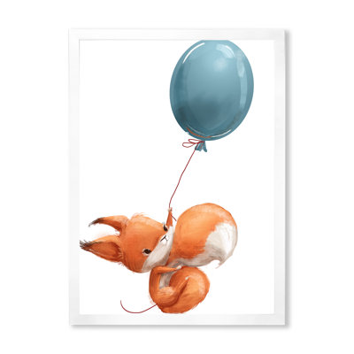 Cute Little Cartoon Fox Squirrel With Balloon - Painting on Canvas