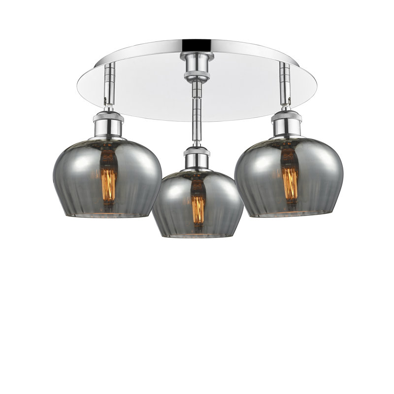 Bergeman Glass Flush Mount, Plated Smoke, Polished Chrome