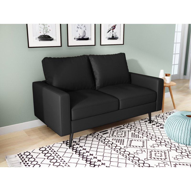 70'' Faux Leather Sofa, White Faux Leather, 33" H x 58" W  x 31" D