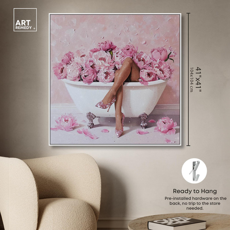 «Bathaign Flower Bomb Canvas Glam Art» par , H 41 po x l 41 po, Cadre flottant blanc