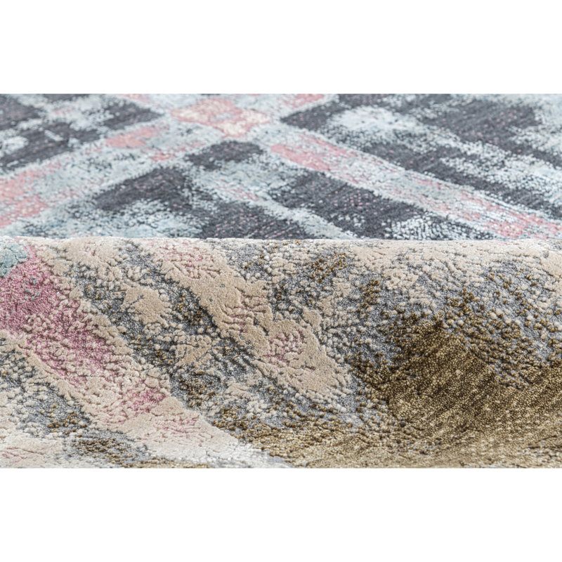 Hand Knotted Abstract Area Rug in Brown/Gray/Pink/White, Rectangle 8' x 10'