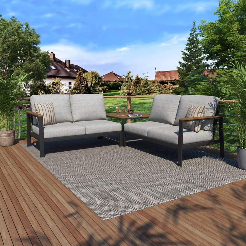 Ensemble de conversation modulaire 3 pièces avec coussins Sunbrella®, Toile granit Sunbrella®