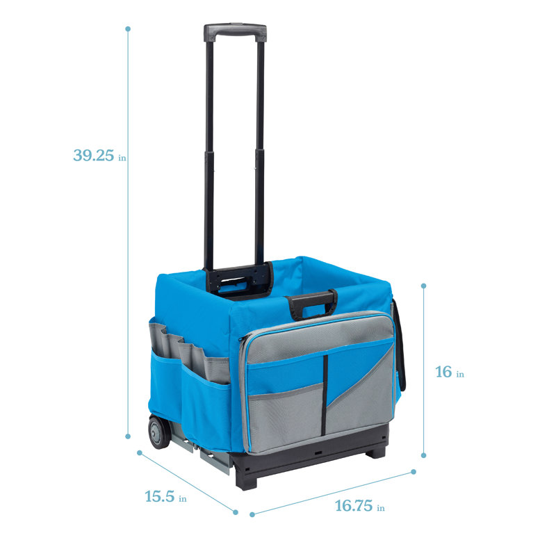 Blue and Grey Canvas Rolling Cart with Organizer Bag