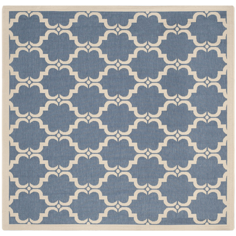 Tapis intérieur / extérieur bleu / beige Sayde, Carré de 7 pi 1 po