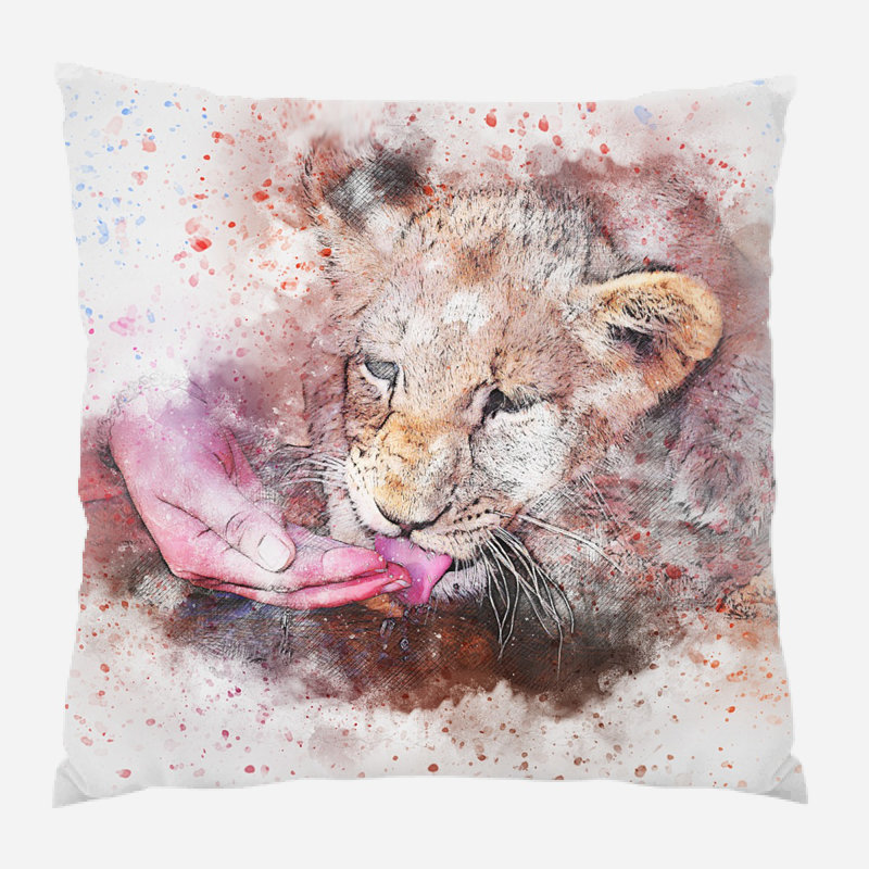 Coussin lion Calana, Microsuède, Intérieur