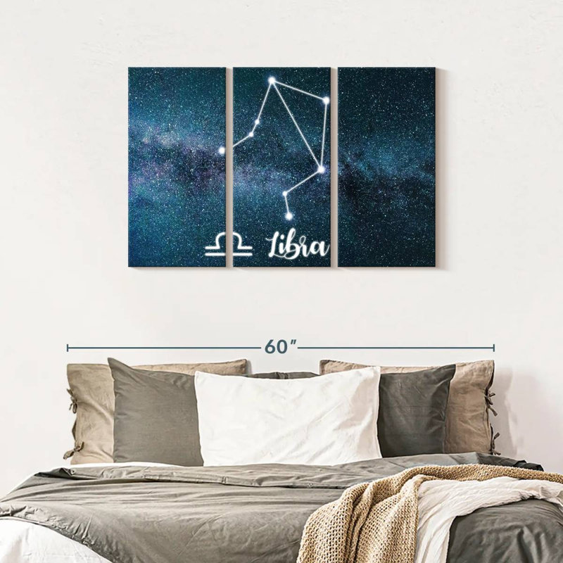«Libra Zodiac Constellation», ensemble de 3 impressions sur toile par Luna, H 28 po x l 45 po x P 1,25 po