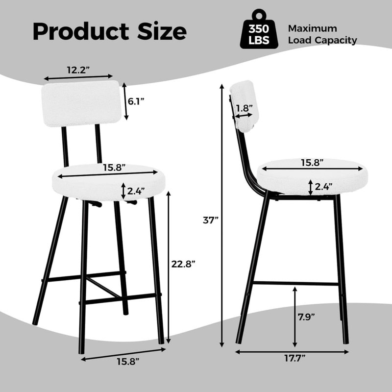 Modern Upholstered Bar Stools with Curved Back, White, 4