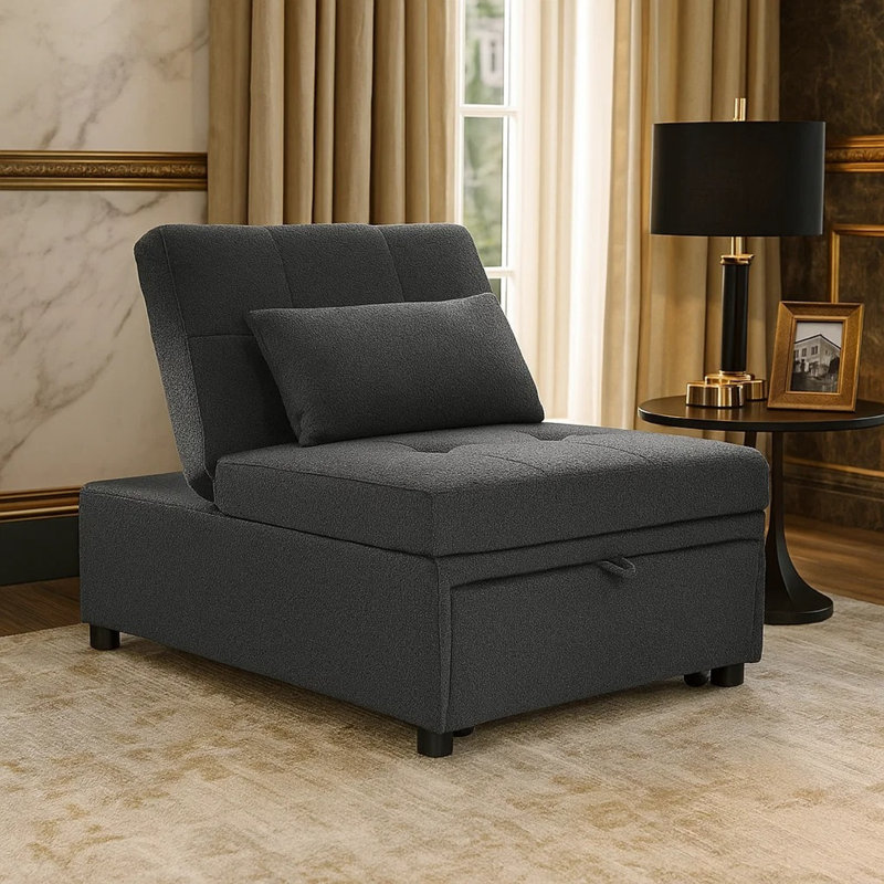 Vivienne Convertible Sofa, Black Sherpa