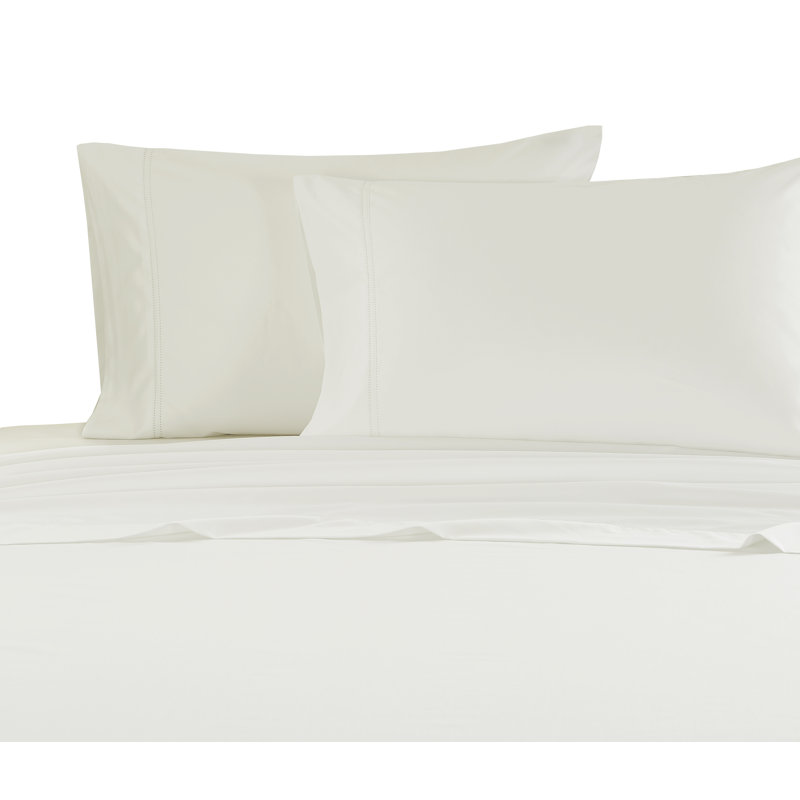 Hemstitch Cotton Blend Sheet Set, King, Ivory