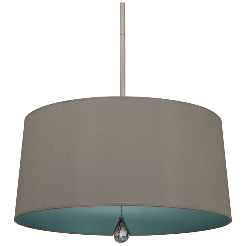 Custis 3 - Light Drum Chandelier, Carter Gray Fabric, Polished Nickel