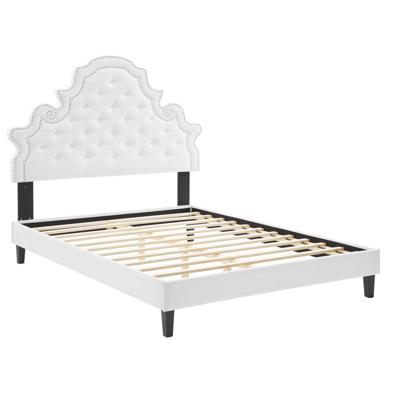 Gwyneth Tufted Performance Velvet Platform Bed, White, Twin
