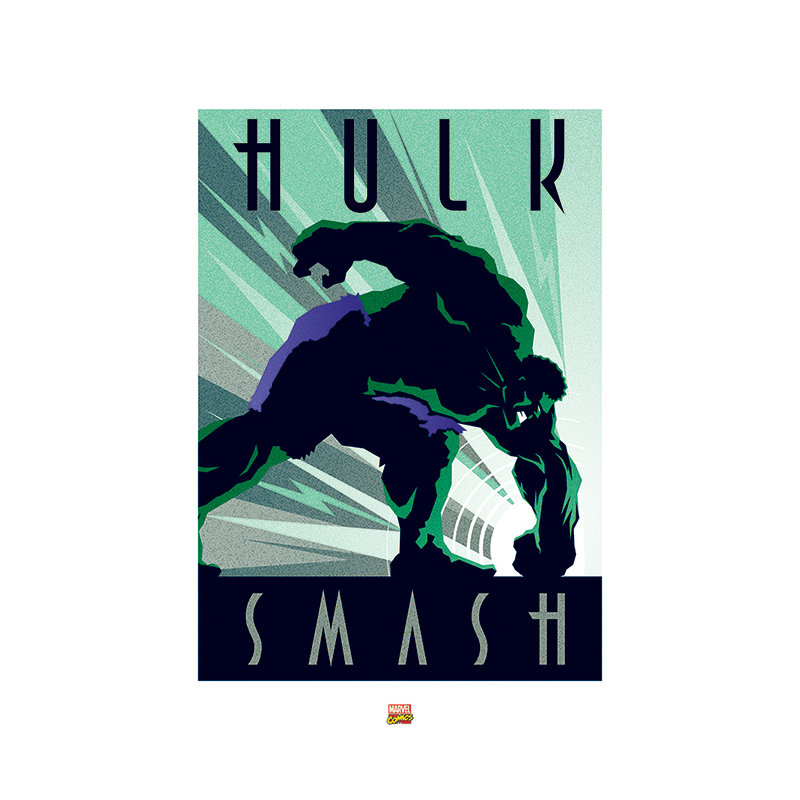 'Marvel Deco Hulk' Vintage Advertisement , 80cm H x 60cm W, Linen