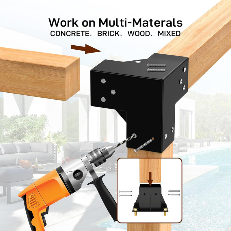 4pcs 3-Way Angle Corner Brackets and 4pcs Base Pergola Kit 4''x4'' (Inner Size 3.6x3.6)