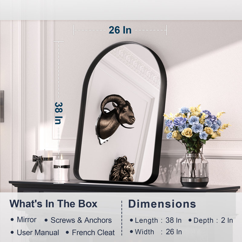Miroir d'appoint mural Briannon, 26 po x 38 po, Noir