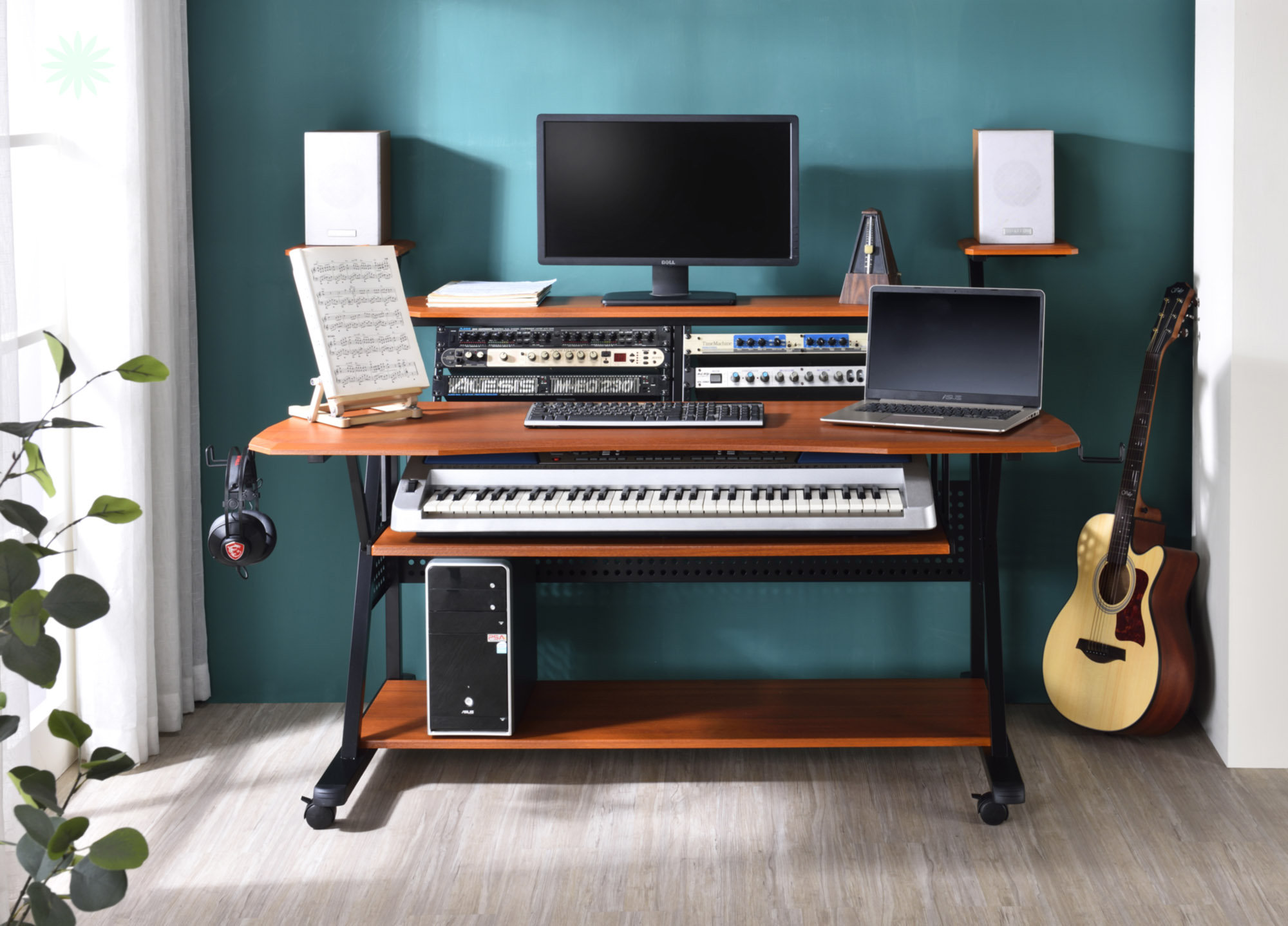 Music Desk, Computer Desk with Keyboard Tray, Studio Desk for