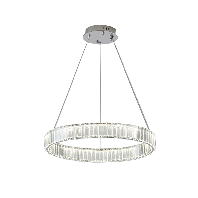 Lustre halo moderne en cristal à DEL, Chrome