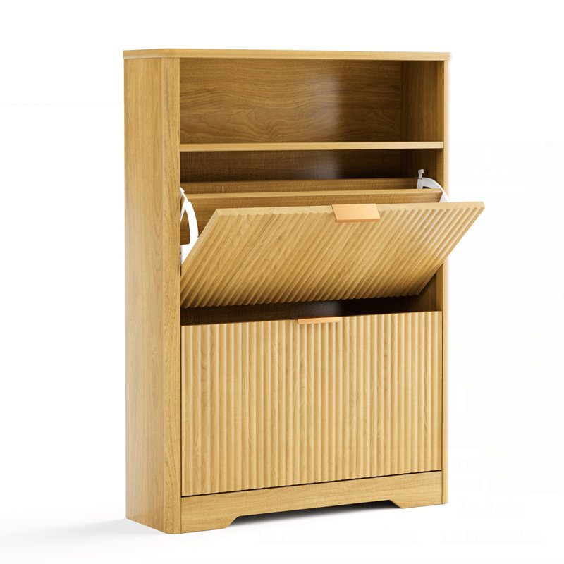 Armoire de rangement pour chaussures 20 paires avec 2 tiroirs rabattables, H 40 po x l 31,6 po x P 9,6 po, Naturel