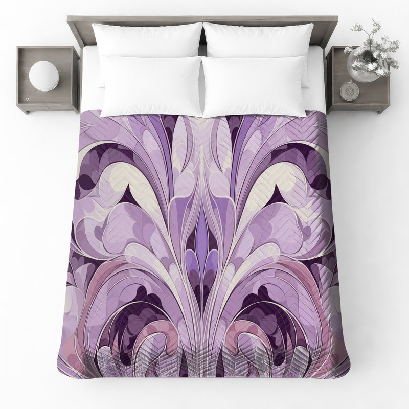 Couvre-lit matelassé à motif floral tourbillon mauve toutes tailles, Lit simple