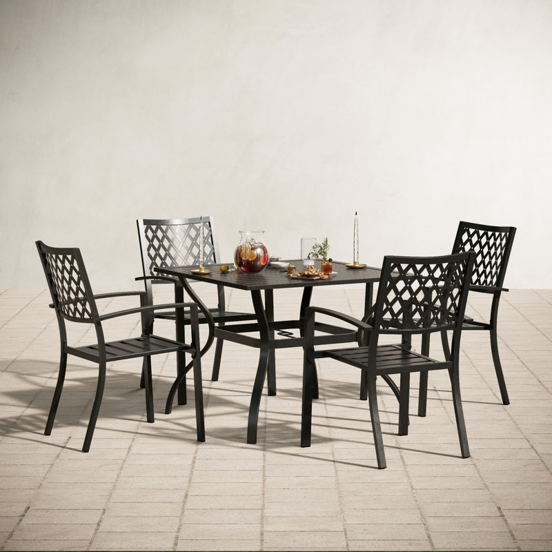 4 - Person Patio Dining Set Umbrella Hole Included Square Table