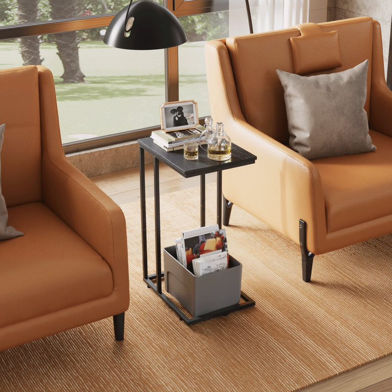 Gilsum Wood C End Table, Side Table with Metal Base for Sofa, Bed Side  , Black
