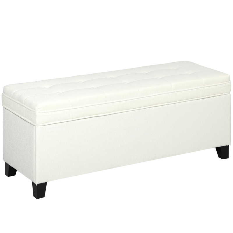 Banc de rangement avec repose-pieds, coffre de rangement en lin 47 pouces, blanc crème, Blanc, crème