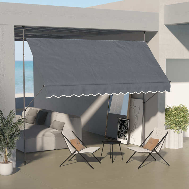 11.5' X 4' Manual Retractable Awning, Non-Screw Patio Awning, UV Resistant For Window Or Door, Dark Gray, Dark Gray