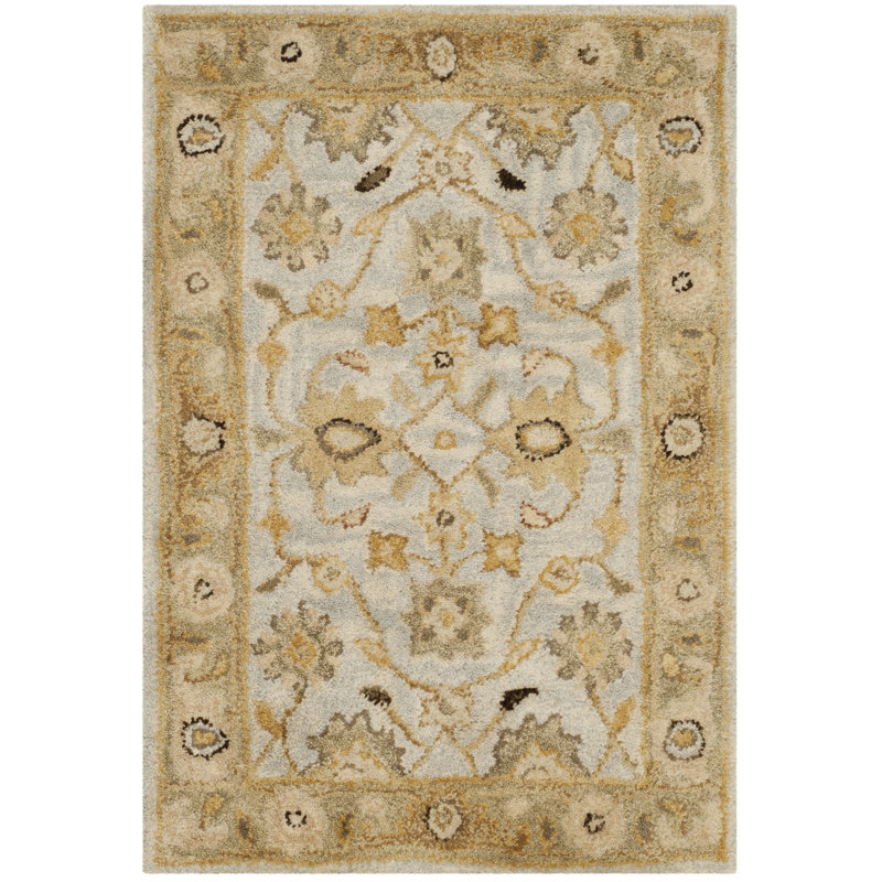 Tapis bleu clair / sauge en laine touffeté à la main Armintha, Rectangle 2 pi x 3 pi