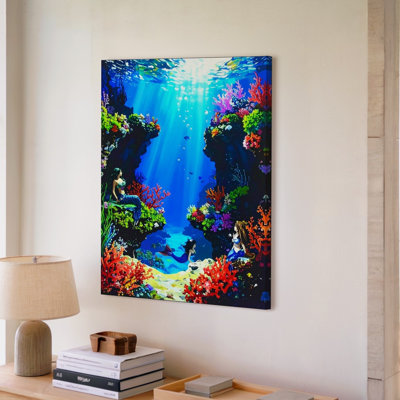 Wall Art Canvas Whimsical Mermaids And Coral Reef Canvasvibrant Underwater Fantasy Art Ready To Hang Gallery Wrapped Home Decor Decor