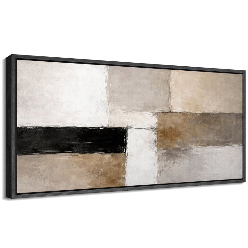 Abstrait abstrait beige neutre, composition de blocs, photos de salon moderne, impression sur toile encadrée, Cadre noir