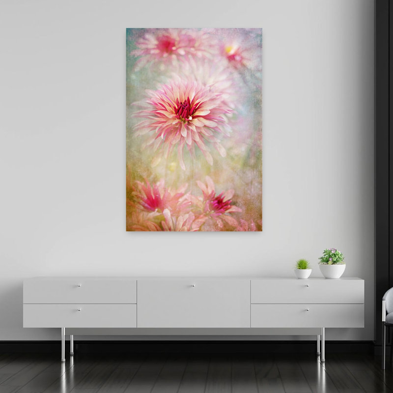 Reproduction d'art rose printanier rose Dahlias, H 60 po x l 40 po