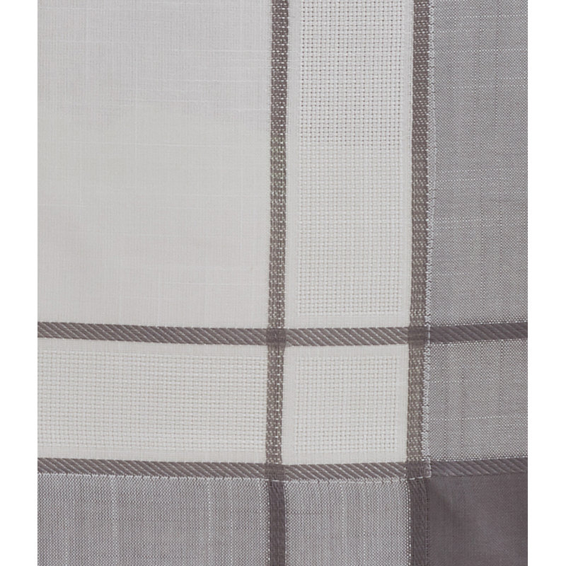 Gray and White Cotton Banded Border Tablecloth