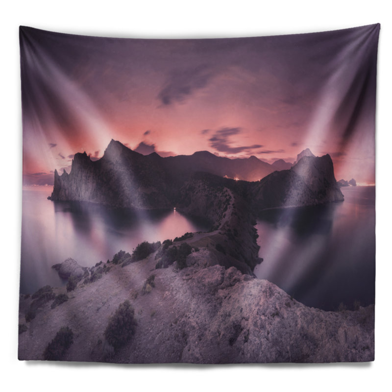 Purple night sky at mountains tapestry Landscape, H 50 po x l 60 po