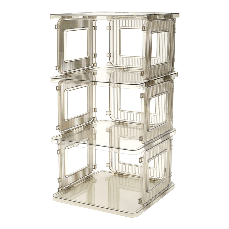 3 Pair Stackable Shoe Rack, Gray