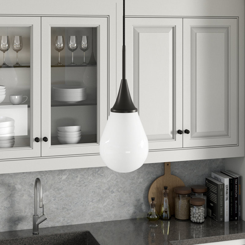 Luminaire suspendu en forme de goutte à 1 lumière Hoye, Bronze noirci, Blanc, H 13,88 po x l 8,63 po x P 8,63 po