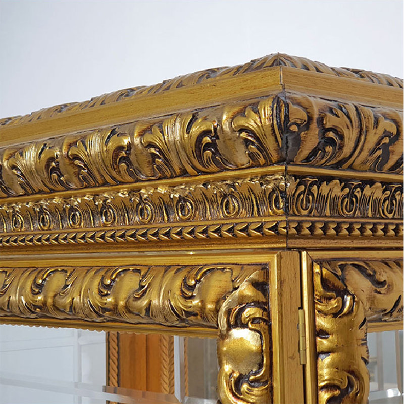 Karlisha Solid Wood Lighted China Cabinet, Antique Gold