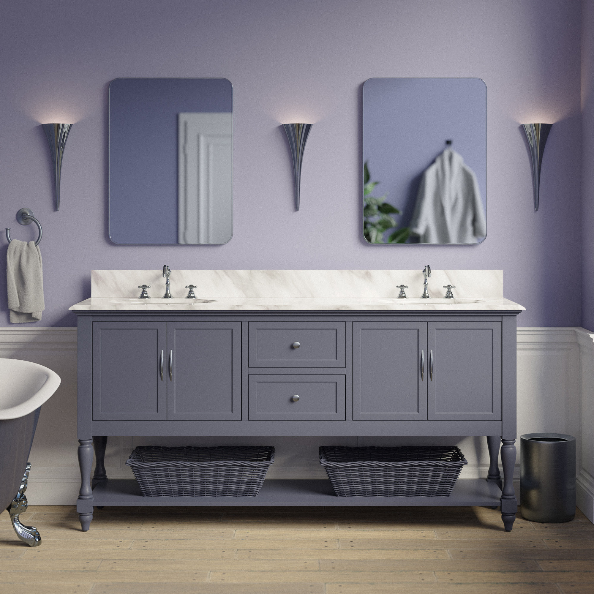 Hampton 72'' Double Bathroom Vanity, Carrara Marble, Marine Gray