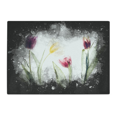 Tempered Glass Colourful Tulip Flowers Chopping Board