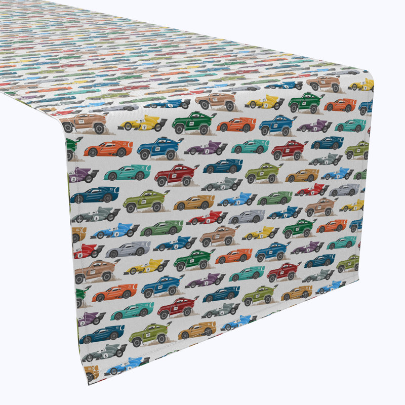 Table Runner, 100% Cotton, 16X108", Colorful Speed Racers, 72" x 16"