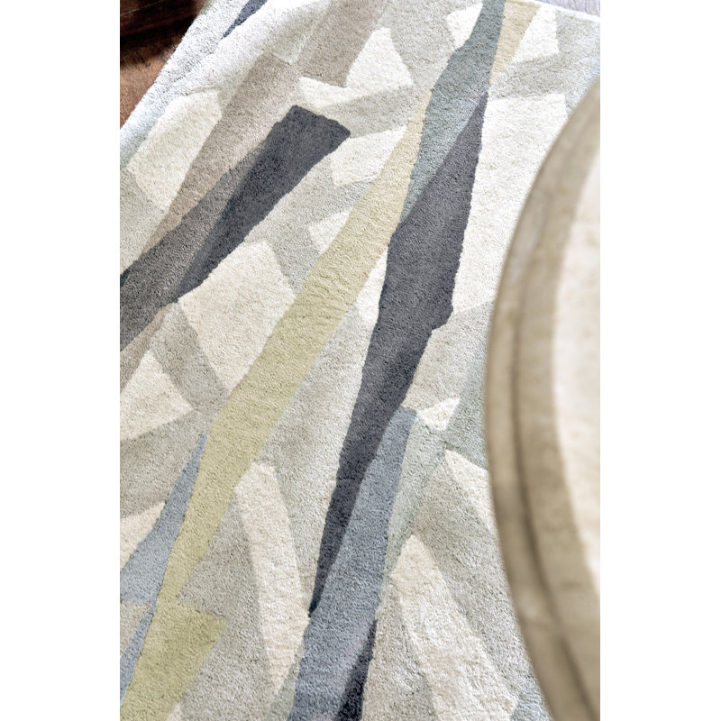 Diffinity Wool Abstract Area Rug in Light Gray/Dark Blue/Light Yellow, Rectangle 6'7" x 9'2"