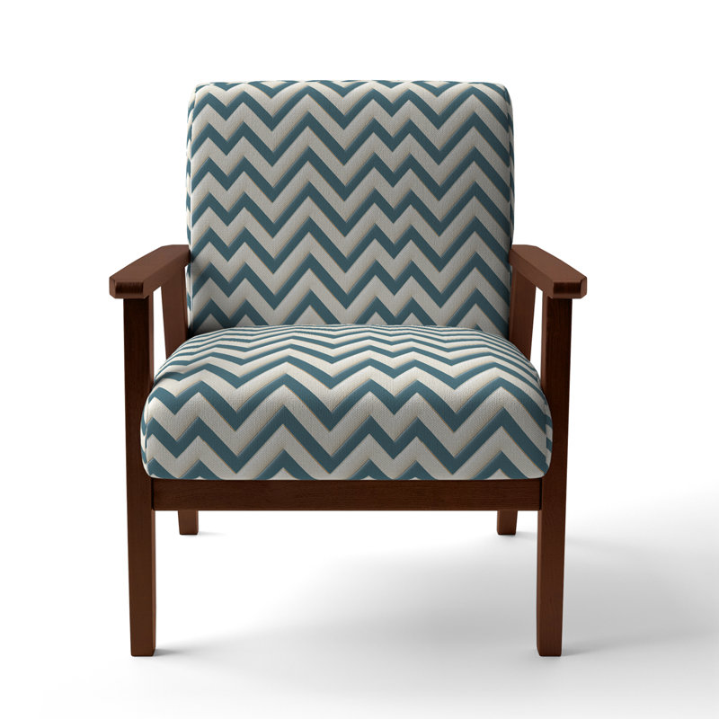 Cantina 23'' Wide Armchair, Teal/White Polyester, Brown Square Arms
