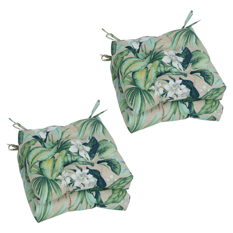 Outdoor 3.5'' Seat Cushion, Beige/Green Floral
