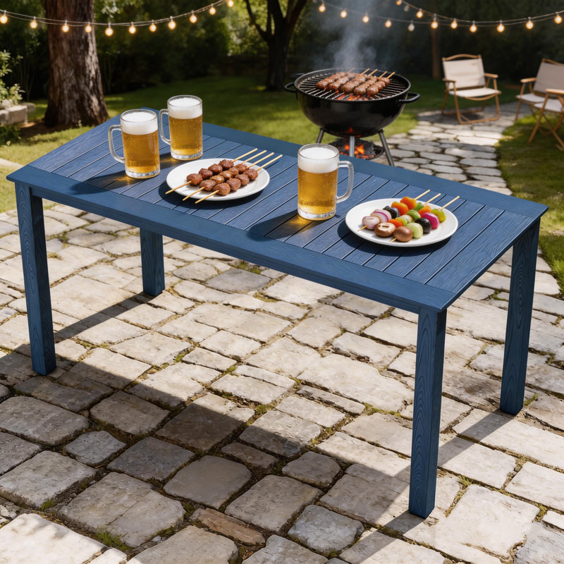 All Weather Rectangular Patio Table With Umbrella Hole And Aluminum Frame - Outdoor Furniture For Outside Backyard/Garden/Pool/Porch/Deck