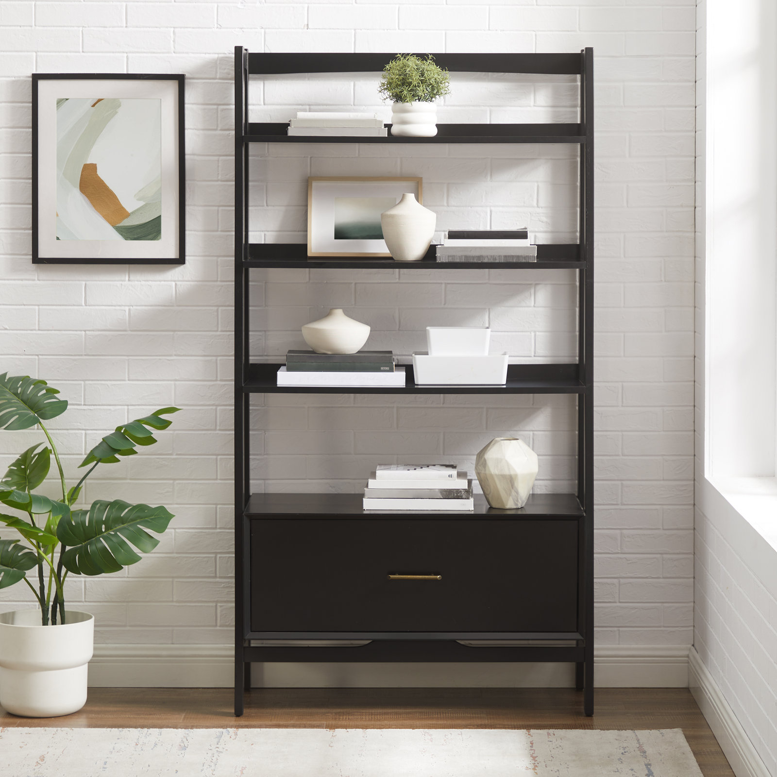 Stiles Bookcase, 70" H x 38" W x 15" D, Matte Black