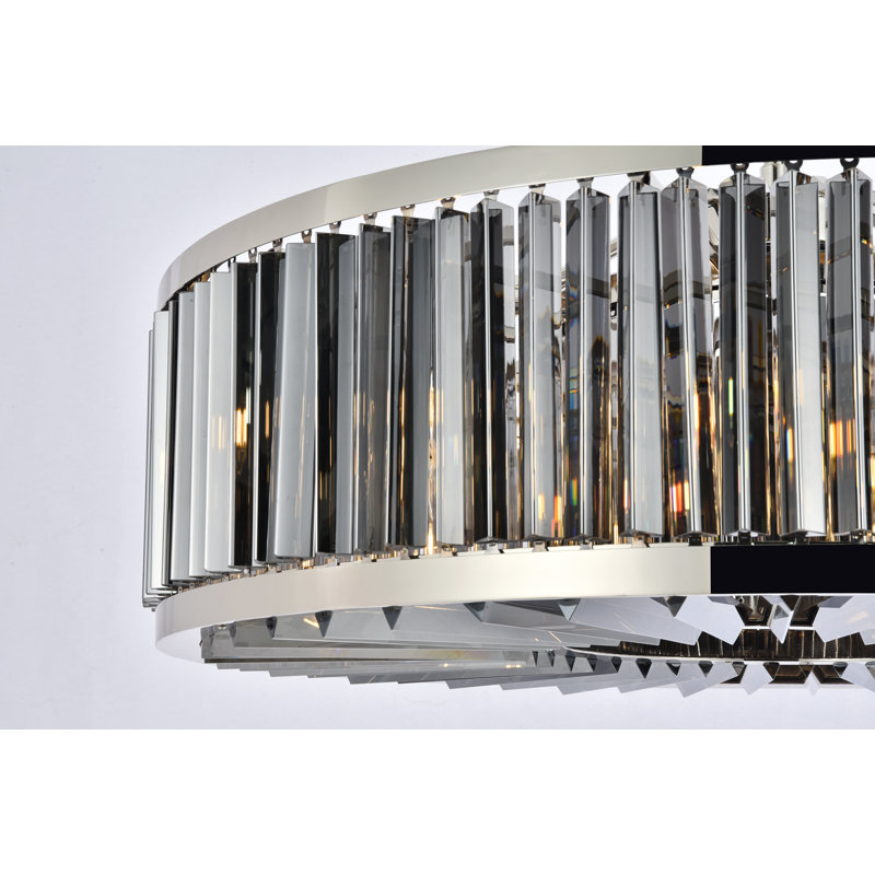 Lustre tambour à intensité variable 10 lumières Dorinda, Clair, 75.5" H x 43.5" W x 43.5" D, Nickel poli