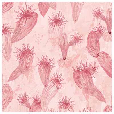 Pink Cactus Illustration Bath Mat