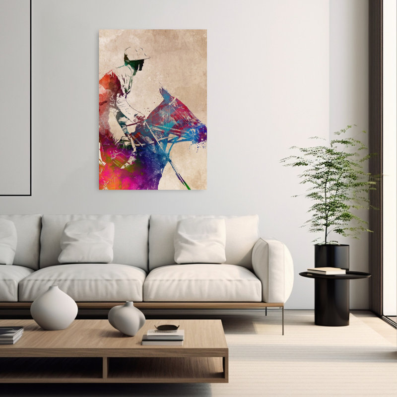 «Vibrant Polo Rider», art mural contemporain, 60" H x 40" W