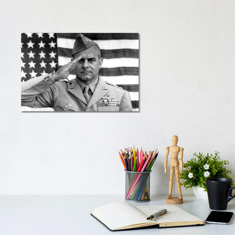 General James Jimmy Doolittle Saluting With The American Flag by Stocktrek Images - Wrapped Canvas Gallery-Wrapped Canvas Giclée